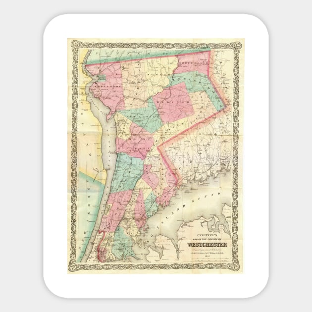 Vintage Map of Westchester New York (1864) Sticker by Bravuramedia